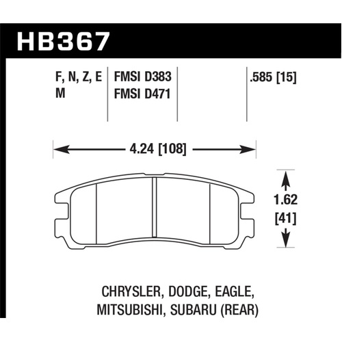 Hawk for Subaru 93-98 Impreza/90-99 Legancy/92-97 SVX HPS 5.0 Street Rear Brake Pads (HB367B.606)