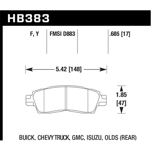 Hawk Buick / Chevy Truck / GMC / Isuzu / Olds / HPS Street Rear Brake Pads (HB383F.685)