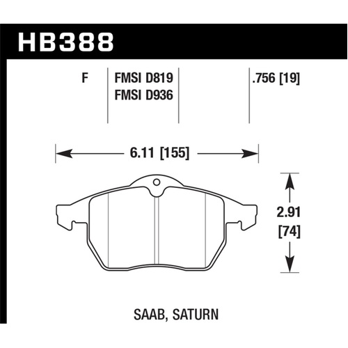 Hawk 99-02 Saab 9-3/99-04 Saab 9-5 D819 HPS Street Front Brake Pads (HB388F.756)