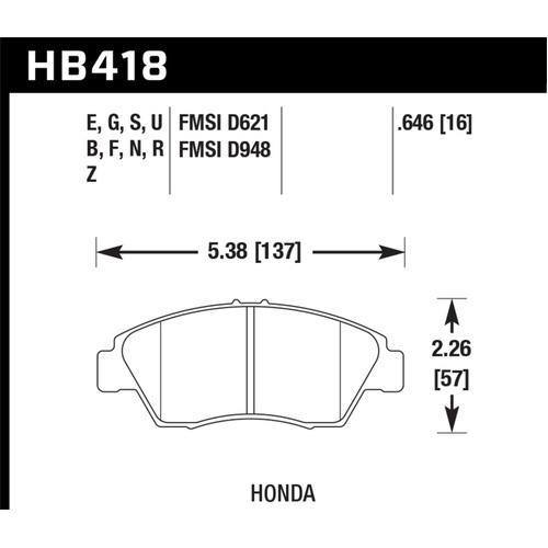 Hawk 02-06 RSX (non-S) Front / 03-09 Civic Hybrid / 04-05 Civic Si Rear Performance Ceramic Street (HB418Z.646)