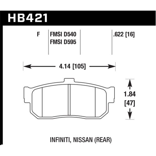 Hawk 92-98 Maxima / 93-01 Altima / 00 Infiniti I30 / 91-96 G20 / 99-01 G20 HPS Street Rear Brake Pad (HB421F.622)