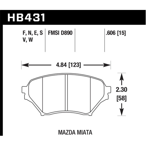 Hawk 01-05 Miata w/ Sport Suspension HP+ Street Front Brake Pads D890 (HB431N.606)