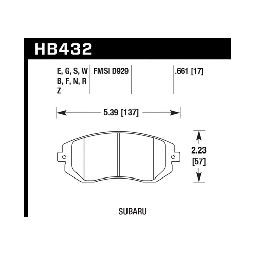 Hawk 03-05 WRX / 08 WRX / 09 Legacy 2.5i NA ONLY D929 HPS Street Front Brake Pads