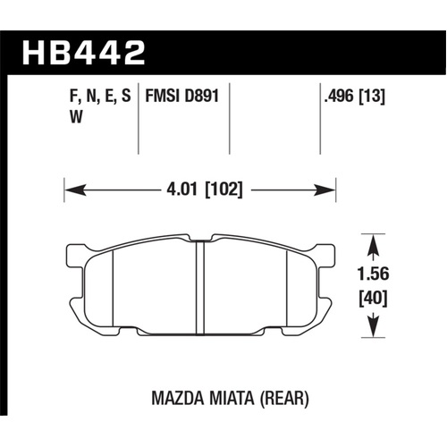 Hawk 01-02 Miata w/ Sport Suspension HPS  Street Rear Brake Pads (D891) (HB442F.496)