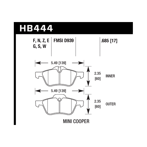 Hawk 06-08 Mini Cooper Base/ S 1.6L HPS 5.0 Front Brake Pads