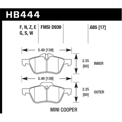 Hawk 02-06 Mini Cooper / Cooper S Performance Ceramic Street Front Brake Pads (HB444Z.685)