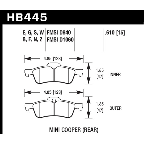 Hawk 02-06 Mini Cooper / Cooper S HPS Street Rear Brake Pads (HB445F.610)