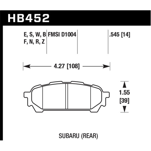 Hawk 05-06 Saab 9-2X / 06-07 for Subaru Impreza 2.5i / 04-05 Impreza WRX Blue 9012 Race Rear Brake Pads (HB452E.545)