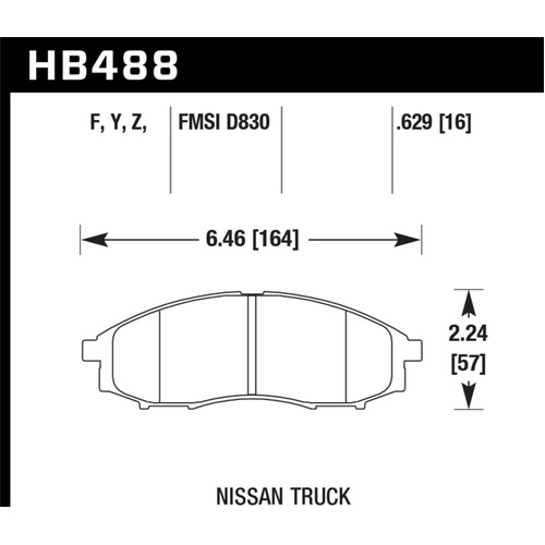Hawk 00-04 for Nissan Xtrerra / 03-04 for Nissan Frontier LTS Street Front Brake Pads (HB488Y.629)