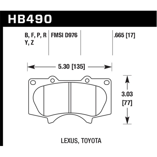 Hawk 00-06 for Toyota Tundra / 03-16 for Toyota 4Runner Performance Ceramic Street Front Brake Pads (HB490Z.665)