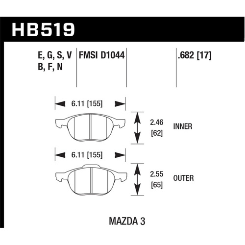 Hawk HP+ 08-09 Mazda 3 / Ford/ Volvo HP+ Street Front Brake Pads (HB519N.682)