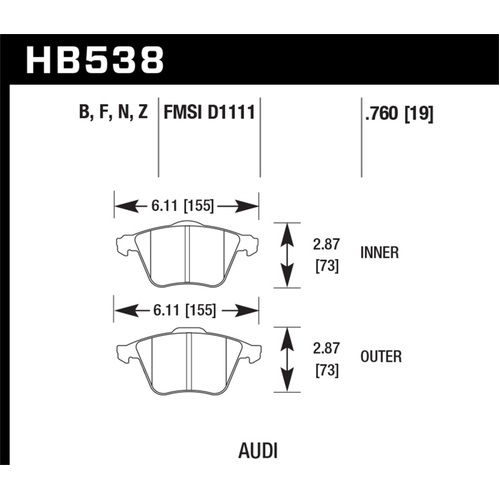 Hawk HP+ Street Brake Pads (HB538N.760)