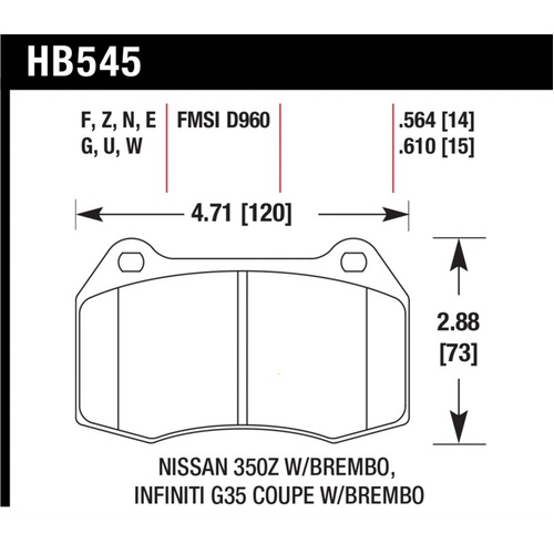 Hawk (w/Brembo Brakes) HPS 5.0 Front Brake Pads (HB545B.564) suits 2003-2004 Infiniti G35