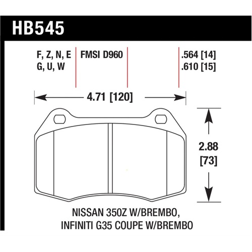 Hawk DTC-80 03-09 for Nissan 350Z w/Brembo Brakes Front Race Brake Pads (HB545Q.564)