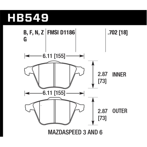 Hawk 07-08 Mazdaspeed3/06-07 Mazdaspeed6 Performance Ceramic Street Front Brake Pads (HB549Z.702)