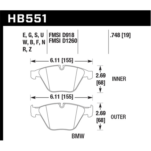 Hawk 07-09 BMW 335d/335i/335xi / 08-09 328i/M3 HT-10 Race Front Brake Pads (HB551S.748)