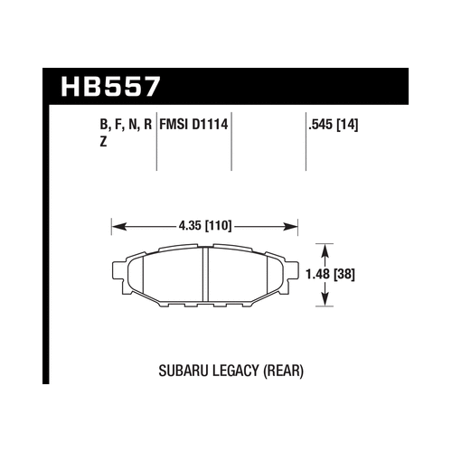 Hawk 2013-2014 Subaru BRZ Ltd (277mm Fr Disc/Solid Rr Disc) High Perf. Street 5.0 Rear Brake Pads