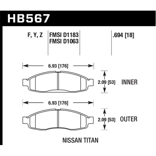 Hawk 04-06 infiniti QX56 / 05-06 Armada / 04 Pathfinder / 04-07 Titan HPS Street Front Brake Pads (HB567F.694)