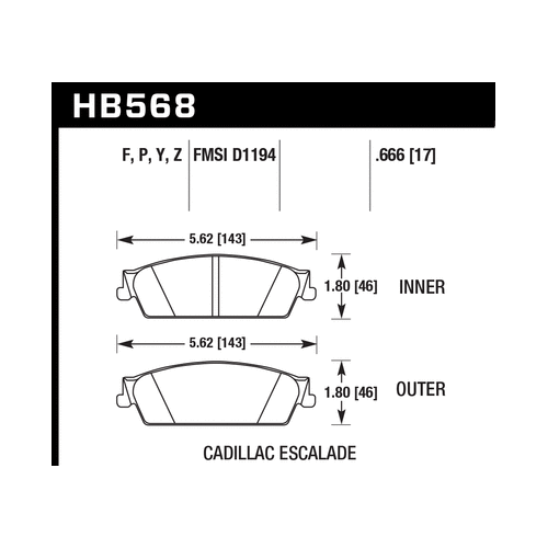 Hawk Cadillac / Chev Avalanche/Silverado/Suburban/Tahoe / GMC Sierra/Yukon HPS Rear Street Brake Pad