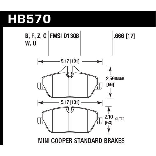 Hawk 08 Mini Cooper D1308 DTC-60 Race Front Brake Pads (HB570G.666)