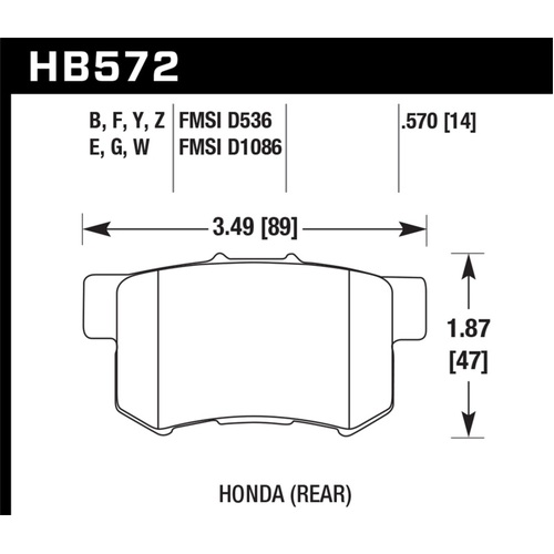 Hawk 02-04 for Honda Civic Si / 99-08 Acura TL DTC-60 Race Rear Brake Pads (HB572G.570)