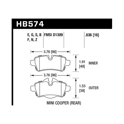 Hawk 07+ Mini Cooper HPS 5.0 Rear Brake Pads