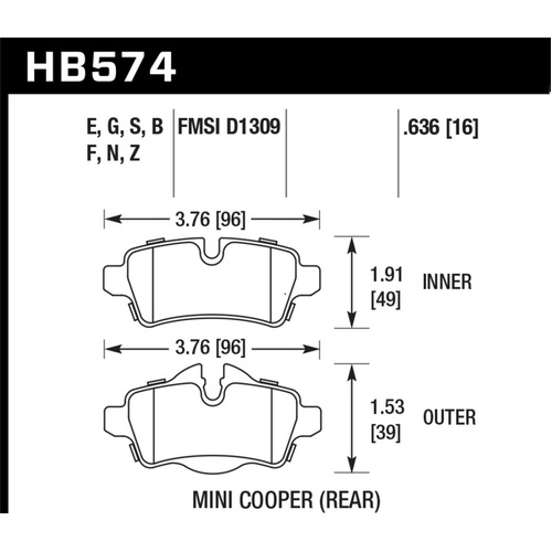 Hawk 07+ Mini Cooper Performance Ceramic Street Rear Brake Pads (HB574Z.636)