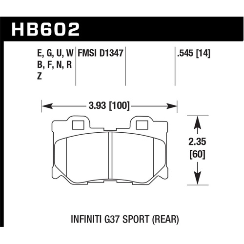 Hawk 10-11 Infiniti FX50 / 09-10 G37 / 09-10 for Nissan 370Z Blue 9012 Race Rear Brake Pads (HB602E.545)