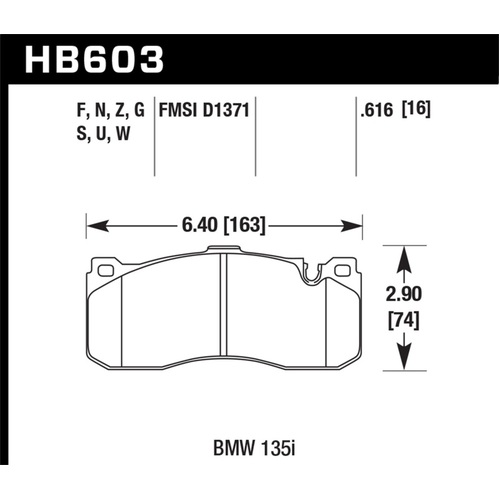 Hawk BMW 135i Performance Ceramic Street Front Brake Pads (HB603Z.616)