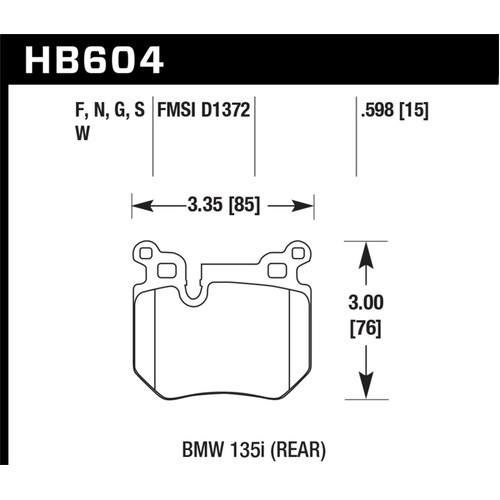 Hawk BMW 135i HT-10 Race Rear Brake Pads (HB604S.598)