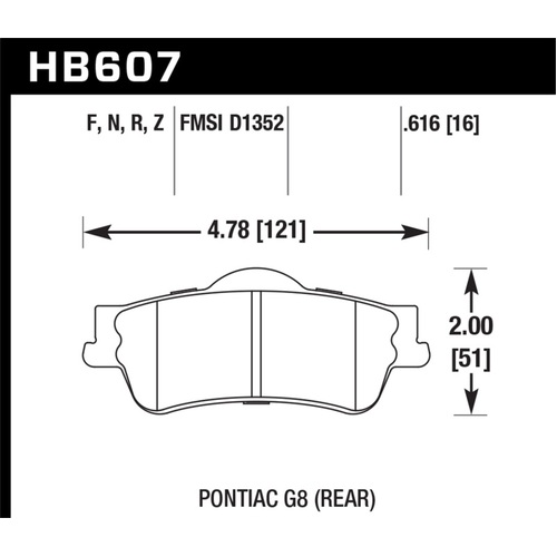 Hawk 08-09 Pontiac G8 3.6 Base/6.0 HP+ Street Rear Brake Pads (HB607N.616)