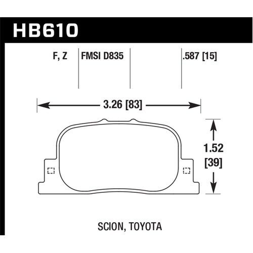 Hawk 05-09 Scion tC / 00-01 Lexus ES300 HPS Street Rear Brake Pads (HB610F.587)