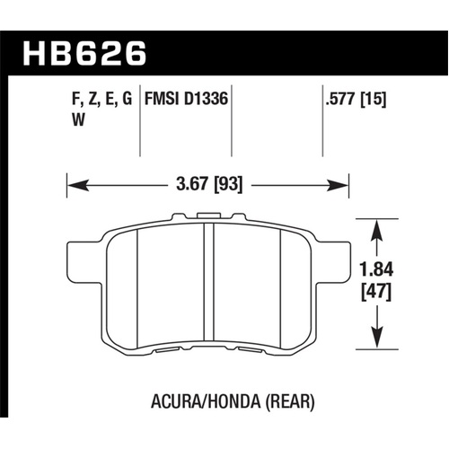 Hawk 08-10 for Honda Accord 2.4L/3.0L/3.5L / 09-10 Acura TS 2.4L Blue 9012 Rear Brake Pads (HB626E.577)