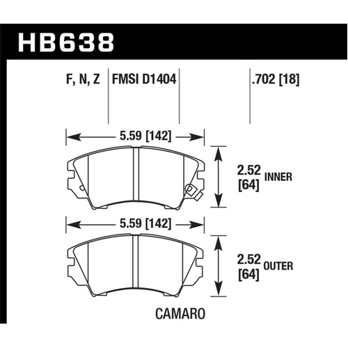 Hawk Camaro V6 HPS Street Front Brake Pads (HB638F.702)