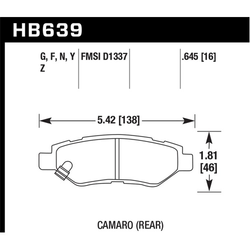 Hawk Camaro V6 HPS Street Rear Brake Pads (HB639F.645)