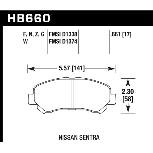 Hawk 09-10 for Nissan Maxima / 08-10 Rogue / 07-09 Sentra SE-R / 10  Sentra SE-R M/T HPS Street Front Br (HB660F.661)