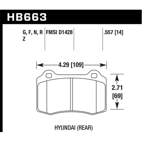 Hawk 10 Hyundai Genesis Coupe (Track w/ Brembo Breaks) Performance Ceramic Street 14mm Rear Brake Pa (HB663Z.557)