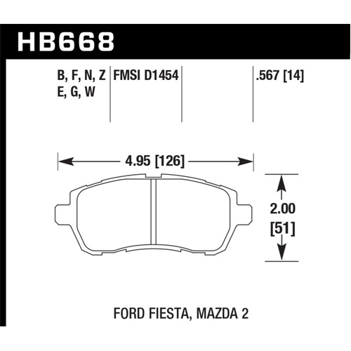 Hawk 11 Ford Fiesta S/SE/SL Performance Ceramic Front Street Brake Pads (HB668Z.567)