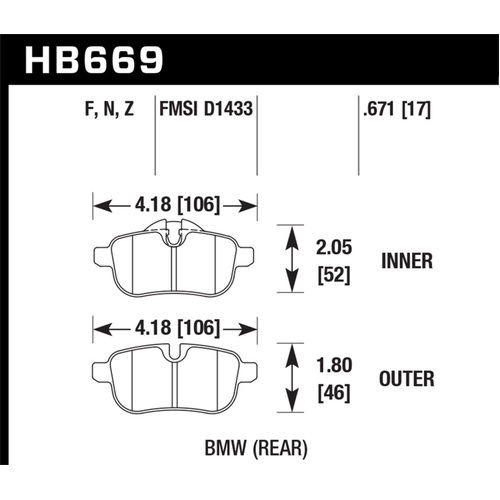 Hawk 09-12 BMW Z4 Rear Street Brake Pads (HB669N.671)