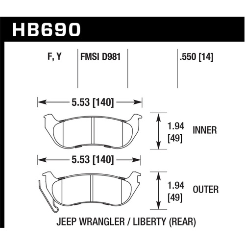 Hawk 04-07 Jeep Liberty KJ / 04-06 Wrangler Unlimited HPS Street Rear Brake Pads (HB690F.550)