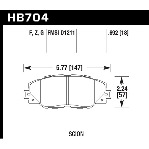 Hawk 11-16 Scion TC / 09-13 for Toyota Matrix DTC-60 Race Front Brake Pads (HB704G.692)