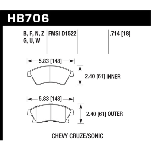 Hawk 2011-2014 Chevrolet Cruze Eco HPS 5.0 Front Brake Pads (HB706B.714)