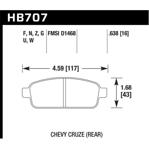 Hawk 11-12 Chevy Cruze Eco/LS/1LT/2LT/LTZ Performance Ceramic Rear Street Brake Pads (HB707Z.638)