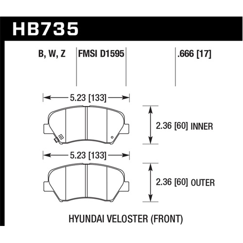 Hawk 12-15 Hyundai Veloster / 13-15 Hyundai Elantra DTC-30 Race Front Brake Pads (HB735W.666)