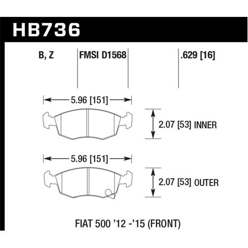 Hawk 12-15 Fiat 500 HPS 5.0 Front Brake Pads (HB736B.629)