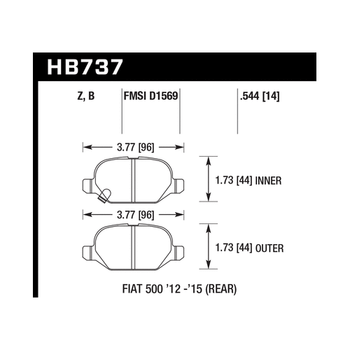 Hawk 12-15 Fiat 500 Abarth Rear HPS 5.0 Brake Pads