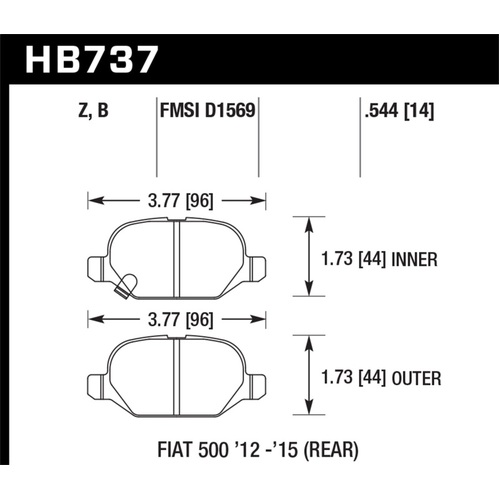 Hawk 12-15 Fiat 500 Abarth Rear Performance Ceramic Street Brake Pads (HB737Z.544)