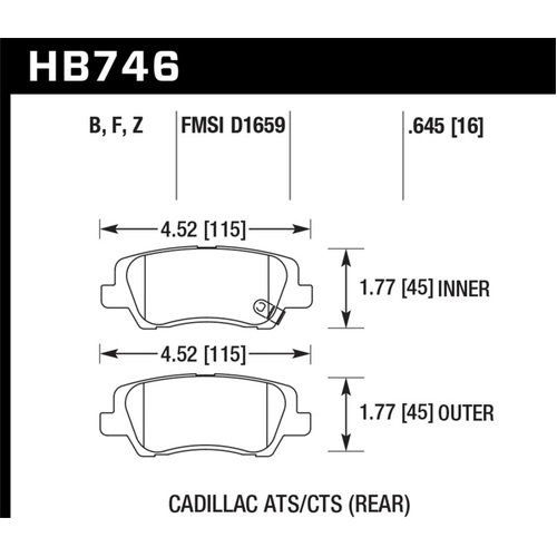 Hawk Cadillac 13-16 ATS / 14-15 CTS HPS 5.0 Rear Brake Pads (HB746B.645)