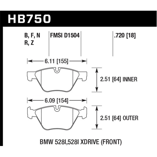 Hawk 13-14 BMW 528i / 528i xDrive HPS 5.0 Front Brake Pads (HB750B.720)