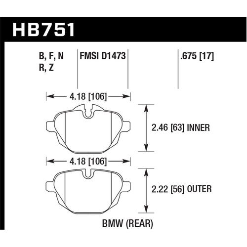 Hawk 2015 BMW 428i Gran Coupe / 11-16 535i / 11-16 X3/X4 PC Rear Brake Pads (HB751Z.675)